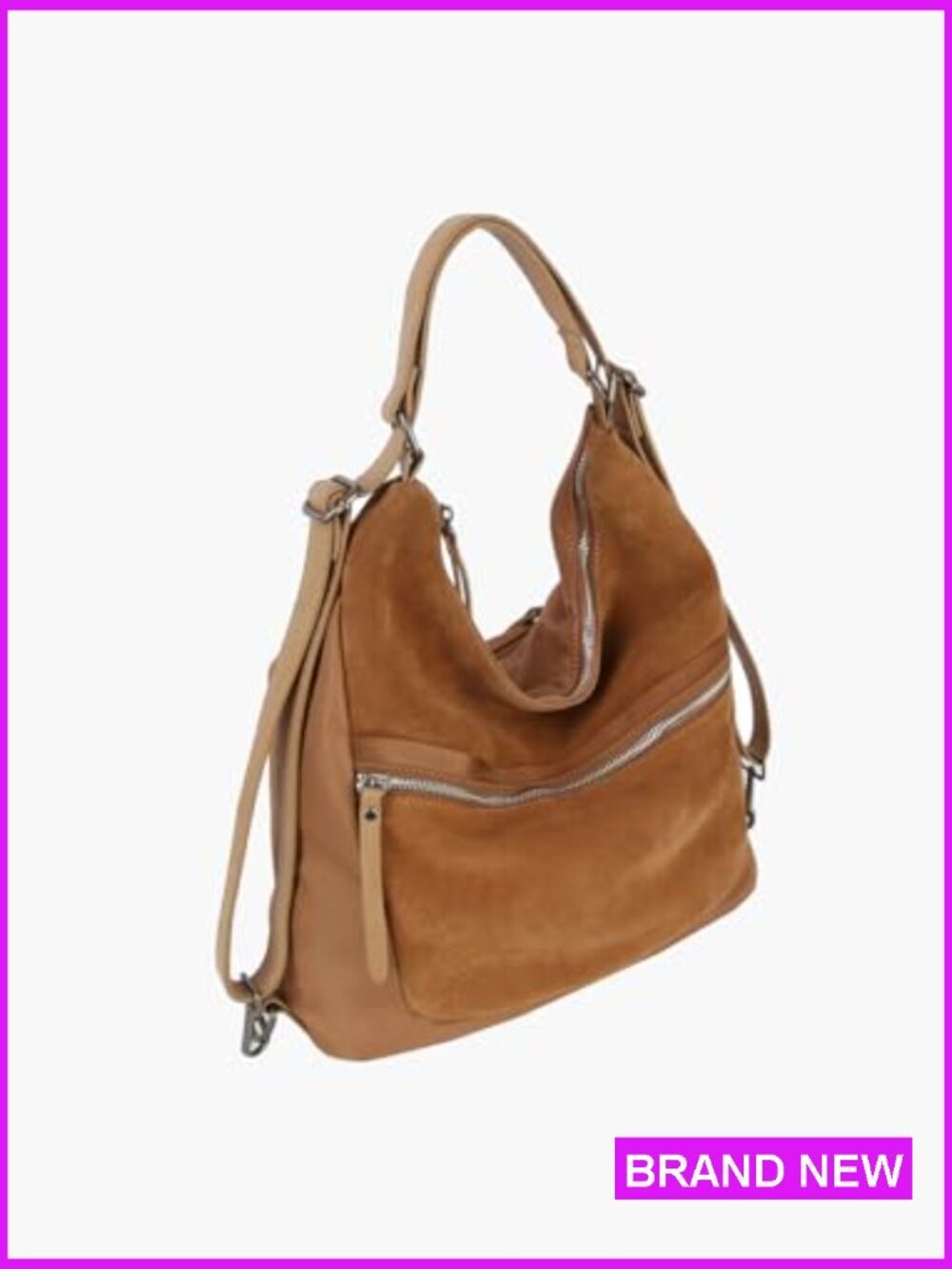 Convertible Shoulder Hobo Backpack Travel Bag Adjustable Straps Vegan Suede - Picture 2 of 5